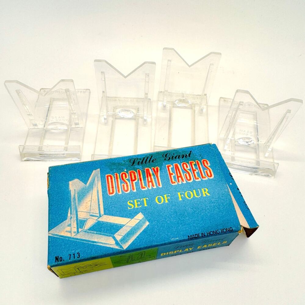 Vintage Little Giant Transparent Display Easels - set of 4 - original box MCM
